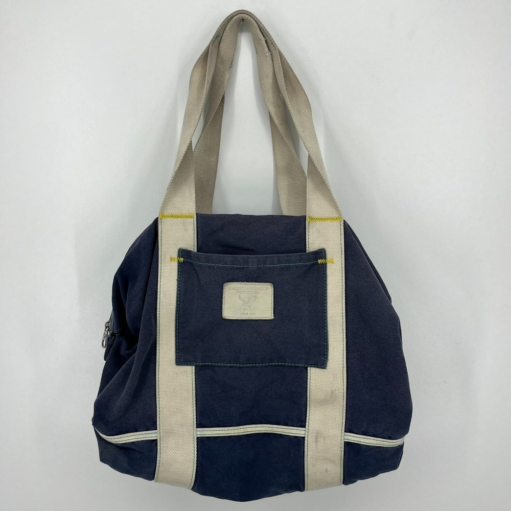 American Eagle Outfitters Triple‎ Tote Duffle Bag Blue Canvas Vtg Y2K